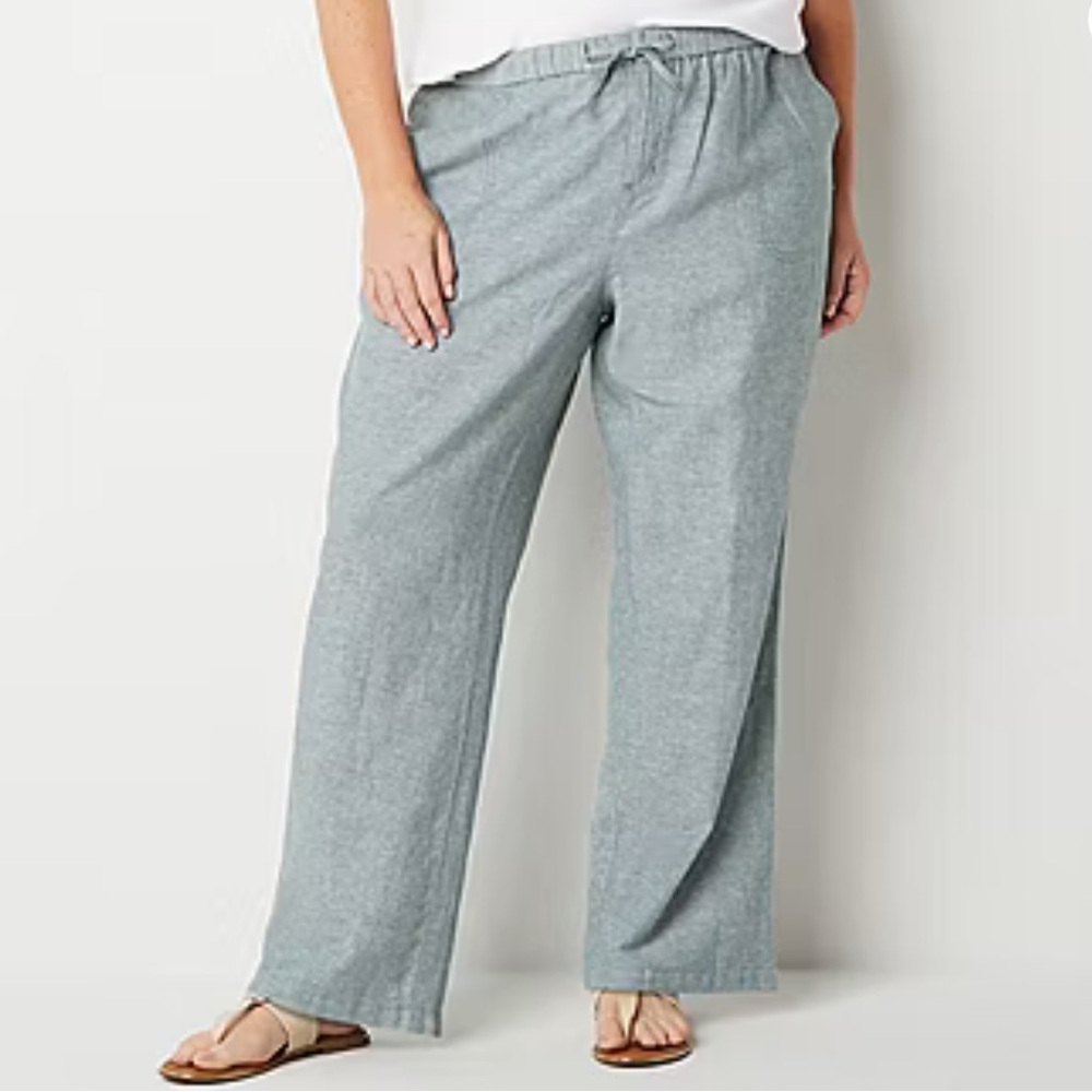NWT Liz Claiborne-Plus Womens Mid Rise Wide Leg Flat Front Pant Size 1X Green